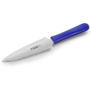 thermohauser Tortenmesser mit beidseitigem Sägen- und Wellenschliff und blauem Kunststoffgriff - rostfreier Stahl - Klinge 16 cm