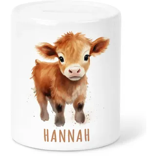 Kuh Spardose Kinder personalisiert mit Namen Geldgeschenk zum Geburtstag für Jungen & Mädchen Geschenk Sparschwein aus Keramik