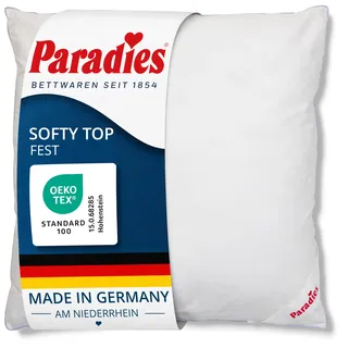 PARADIES Kopfkissen 80x80 cm - Softy Top fest mit Reißverschluss | 4 cm Außensteg, Füllmenge anpassbar, großes Schlafkissen, Waschbar, Pflegeleicht, Kissen 80x80, Made in Germany