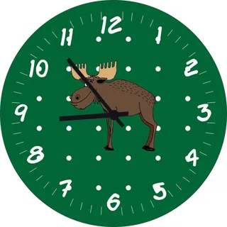 Shirtinstyle Kinderzimmeruhr mit Tiermotiv Hirsch Elch Geschenk Uhr Kinder Handmade Wanduhr Wunschtext Name, 29cm, Farbe Dunkelgreen