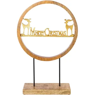 Deko-Schriftzug CREATIV DECO "Merry Christmas, Weihnachtsdeko", beige (natur, goldfarben), B:30cm H:44cm T:7cm, Aluminium, Massivholz, Dekofiguren
