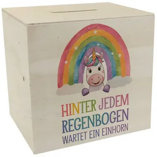speecheese Spardose Lächelndes Einhorn Spardose aus Holz Hinter jedem Regenbogen