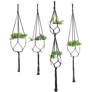 Helweet Hängepflanzen Topf, Makramee Blumenampel, Blumenampel Pflanzenhalter, 4 Stück Blumenampeln Aufhängen, Pflanzen Halter Aufhänger, Blumentopf Nicht Im Lieferumfang Enthalten, Schwarz