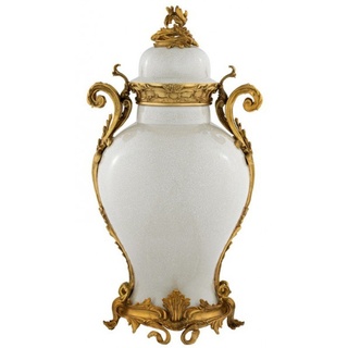 Casa Padrino Luxus Barock Keramik Vase Weiß / Gold - Grand Decor V3 - Hotel Dekoration
