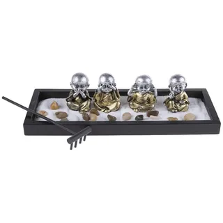 lachineuse - Japanischer Zen-Garten 4 Bonzen - Zen-Dekoration - Miniaturgarten mit Sand - für das Innen- und Heimbüro - Japanische Geschenkidee - Asiatisches Dekor