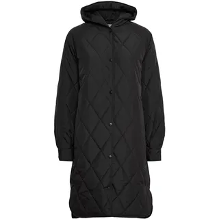 ICHI IHHANSA JA Damen Steppmantel Wintermantel Winterjacke Steppmantel mit Druckknöpfen und Kapuze, Größe:M, Farbe:Black (194008) - M