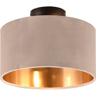 OTTO home Deckenleuchte Jerrett, Deckenlampe mit Samtschirm beige / gold Ø 30cm Höhe 22 cm, Leuchtmittel wechselbar, warmweiß - kaltweiß, Wohnzimmerlampe exkl 2x E14 Leuchtmittel wechselbar, Esszimmer beige|braun