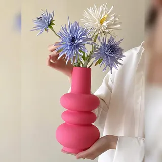 24 cm hohe Keramikvase, Hot Pink Blumenvasen für Zuhause, Büro, Hochzeit, Dekoration, Moderne, einzigartige Vase für Tisch, Tischdekoration, Bücherregal, Wohnzimmer, Einweihungsgeschenk (Hot Pink-b)