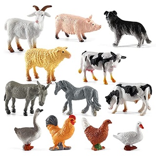 URFEDA Farm Animals Figuren Modell-Set Hohe Simulation Miniatur-Geflügel Lernspielzeug Rollenspielfigur 12-teiliges Kunststoff-Bauernhof-Tiere-Spielset für Kinder
