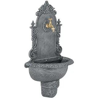 Relaxdays XL Wandbrunnen antik, mit Wasserhahn, nostalgisch, grau | Waschbecken Garten, Aluguss, HBT 75 x 44 x 22 cm