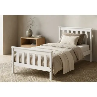 Home Collective Holzbett Einzelbett Doppelbett Bettgestell mit Lattenrost & Kopfteil Kiefer (Größe: 90×200, 120×200, 140×200, 160×200), Massivholzbett mit Lattenrost & Kopfteil Weiß weiß
