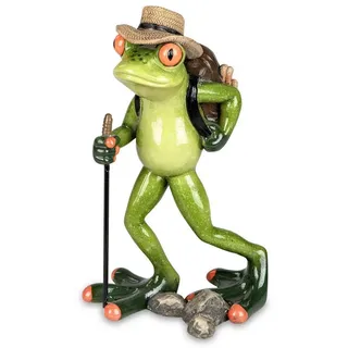 Formano lustige Frosch Figur Wanderer 17 cm Bunte Polyresin Dekofigur handbemalt & detailreich – originelle Tierfigur für Wohnzimmer, Regal & Sammler, Geschenkidee
