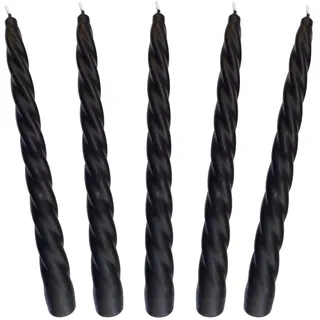 Edle Spiralkerzen Vintage No. 1 in Schwarz Matt - 5 Stück Twisted Candles I gedrehte Spiral Kerzen Stabkerzen Spitzkerzen - 23 x 2,2 cm - Trendkerzen