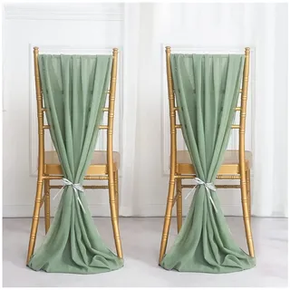 Yurosiay 2 Stück Hochzeit Stuhlhussen Stuhlschleifen Chiffon Romantisch Tüll Stuhlbezug Chiffon Stuhlschärpen Hochzeit Gangstuhl Deko Tüll Schleife Stuhl für Hochzeit Salbeigrün 50X300cm