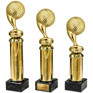 eberin – Golf Pokal Trophäe Award mit Gravur – in 3 Größen – Goldener Golfball auf Marmor – Ideal für Golfer Club Turniere Meisterschaften