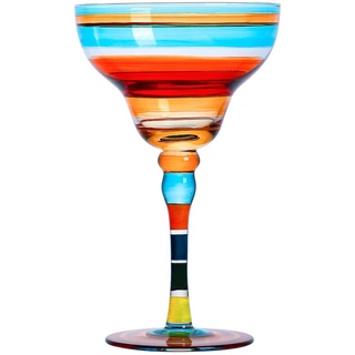 BYYLECL Margarita-Glas, mundgeblasene Cocktailgläser, 270 ml, für Paare, Margarita-Party, Farbstreifen