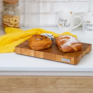 Premium Stirnholz Schneidebrett Eiche 30x20x3 cm – Massives, kleines Holzbrett mit Griffmulden & Silikonfüßen – Handlicher Hackblock, keine Asien-Ware