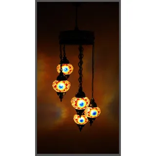 Samarkand - Lights Handgefertigte Orientalische Mosaiklampe Hänge Lampe Innenleuchte Pendelleuchte Deckenleuchte Handarbeit Hängeleuchte Hängelampe Größe 2 / M/Orange - Blau Stern