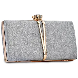 CORIOS Strass Clutch für Damen Shiny Pailletten Abendtasche Diamant Clutch Tasche Klein Tasche Elegante Umhängetasche Kette Schultertasche für Hochzeit Bankett-Party Abschlussball Silber