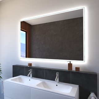 SARAR Badezimmerspiegel mit schmaler rundum LED-Beleuchtung Bad 100x110cm Made in Germany Designo MA4111 Wandspiegel Badspiegel led auf Maß