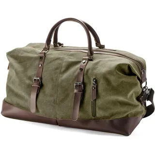 Trendhim Reisetasche Herren | 40L Duffel Bag aus Canvas & braunem Leder | Dänisches Design | Weekender Sporttasche für Reisen, Freizeit & Fitness - 55 x 30 cm