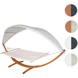 Hängematte HWC-J47, Hängeschaukel bis 200kg Sonnendach MVG-Holzgestell 420cm 2 Personen ~ braun, creme-weiß
