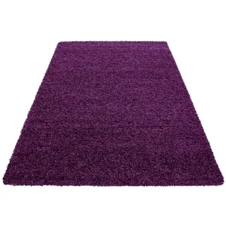 Stilvoll Günstig Hochflor-Teppich Teppich für den Flur oder Küche Unicolor - Einfarbig, Läufer, Höhe: 30 mm lila Läufer | 100 cm x 200 cm x 30 mm