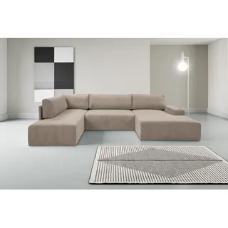 werk2 Wohnlandschaft WERK2 "Rotterdam, U-Form, in kuschelweichem Cord oder Breitcord. Breite 329cm", grau (hellgrau, bei), B:325cm H:85cm T:190cm, 90% Polyester, 10% Nylon, Sofas, Wohnlandschaft, Design Sofa mit Schlaffunktion & Bettkasten, Cord, Hellgrau/Beige