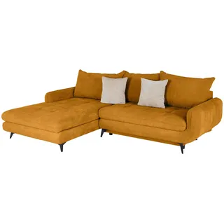 Mid.you Ecksofa Wave, Senfgelb, Metall, 3-Sitzer, Füllung: Schaumstoffflocken,Schaumstoffflocken, Ottomane links, L-Form, 266x189 cm, Liegefunktion, Wohnzimmer, Sofas & Couches, Wohnlandschaften, Ecksofas