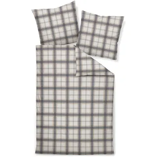 JANINE Davos kariert Biber Beige/Grau 155 x 220 cm + 80 x 80 cm