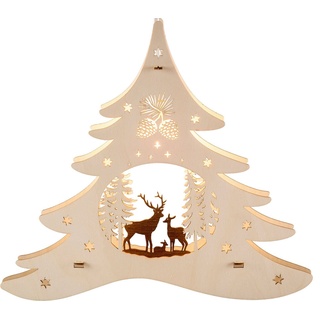 Weigla Dekolicht Tannenbaum - Waldmotiv, Weihnachtsdeko, Leuchtmittel wechselbar, Warmweiß, beleuchtetes Fensterbild beige|braun