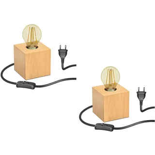 ledscom.de 2x Tischlampe HITO, Holz massiv, eckig, inkl. E27 Lampe gold max. 778lm, 3-Stufen dimmen, extra-warmweiß
