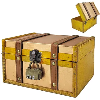 Pawsautomotively Vintage Schatztruhe Holz, mit Zahlenschloss, Dreistelliger Code, Klein und Exquisit, Klassisch und Elegant, für Aufbewahrung von Schmuck und Kleinen Sammlungen (18 × 11 × 9.8 cm)