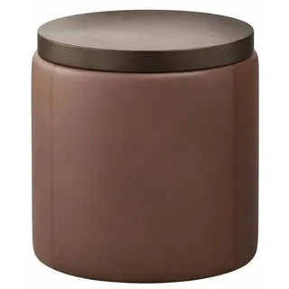Xlmoebel Hocker Eleganter runder Pouf aus Leder mit Holzdeckel in Braun (Hocker, 1 St., 1x Hocker), Made in Europa braun