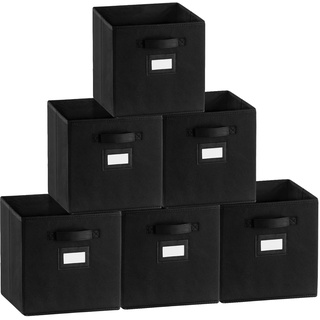 YOUDENOVA Aufbewahrungsbox 27x27x28 6er Pack, Stoffboxen mit Etikettenhaltern, Faltbox Aufbewahrungskiste Faltbare Kisten Ordnungsbox für Kleidung, Spielzeug, Weihnachtskugeln (Schwarz, 27x27x28 cm)