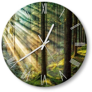 DEQORI Wanduhr 'Licht durchbricht Bäume' (Glas Glasuhr modern Wand Uhr Design Küchenuhr) braun|grün 30 cm x 30 cm