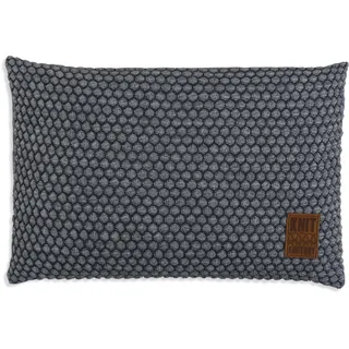 KNIT FACTORY - Juul Kissen - Anthrazit/Grau - 60x40 cm | Sofakissen mit Füllung und Bezug - Couchkissen - Zierkissen - Gestrickter Dekokissen - Kissen mit Wabenmuster