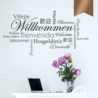 WANDKINGS Wandtattoo - Willkommen in verschiedenen Sprachen - 120 x 68 cm - Kupfer - Wähle aus 5 Größen & 35 Farben