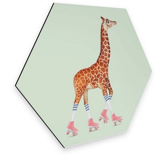 K&L Wall Art Gemälde »Hexagon Alu-Dibond Poster Retro Roller Skater Giraffe Vintage Deko Rollschuhe by Loose«, Wanddeko Kinderzimmer bunt 55 cm x 47 cm