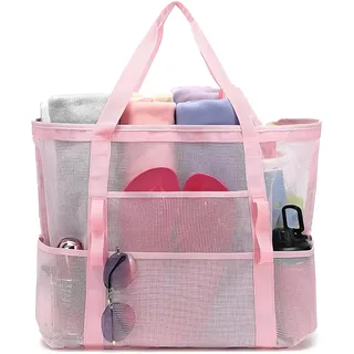 HEFEI XUJIE DIANPU Große Strandtasche Netztasche für Sandspielzeug TragbareMesh Strandspielzeug Tasche Sandspielzeug Netztasche mit Großer Kapazität Geeignet für Pool, Strand, Reisen