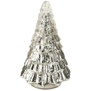 Posiwio Künstlicher Weihnachtsbaum Mini Weihnachtsbaum mit LED Glas Dekobaum Beleuchtung Vintage silberfarben