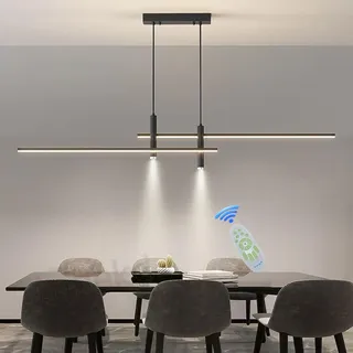 L150cm Esstischlampe LED Pendelleuchte Schwarz Esstisch Esszimmerlampe Dimmbar Hängelampe Modern Wohnzimmer Küchen Decke Hängend Lampe mit Fernbedienung Hängeleuchte Höhenverstellbar Pendellampe