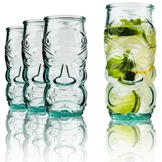 BigDean Longdrinkglas Trinkgläser im Tiki-Look Hawaii-Design, Glas weiß