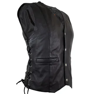 MDM Lederweste Leichte Damen Lederweste mit Druckknöpfen Schwarzes Lamm Napp Leder XL