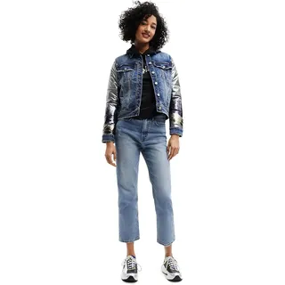 Desigual Damen Jacke - Jeansjacke mit silbernen Ärmeln 22WWEWAX2004 GR. S