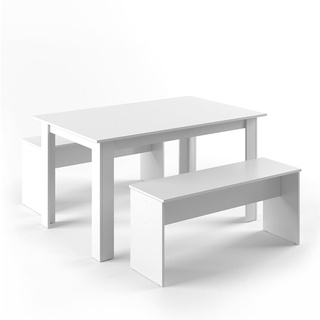 Vicco Tischgruppe Sitzgruppe Essgruppe Holztisch Esstisch Holz Tisch  Weiß
