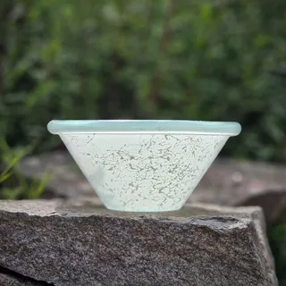 Budawi® Brunnenschale Glas weiß gesprenkelt Ø 26 cm – runde Dekoschale für Zimmerbrunnen, Obstschale, Pflanzschale oder Wasserschale – Glasgefäß für kreative Deko & DIY-Projekte