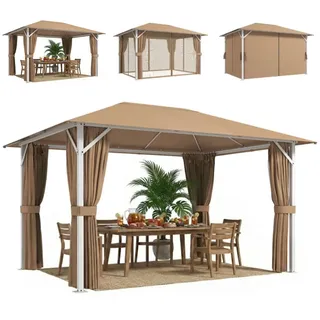 Laube Garten Pavillon Outsunny Metall 60mm UV50+ Moskitonetze Khaki 394x294cm