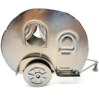 eXODA Weinflaschenhalter Campingwagen aus Metall, (1x Flaschenhalter, 1-St), Metall Vernickelt, tolles Dekostück, Skulptur, vernickelt silberfarben 9,5 cm x 24 cm x 16 cm