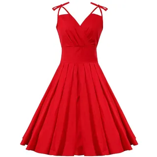 AnyuA Damen Rockabilly Kleider Neckholder Vintage Festlich Cocktailkleider Rot 6XL - 6XL